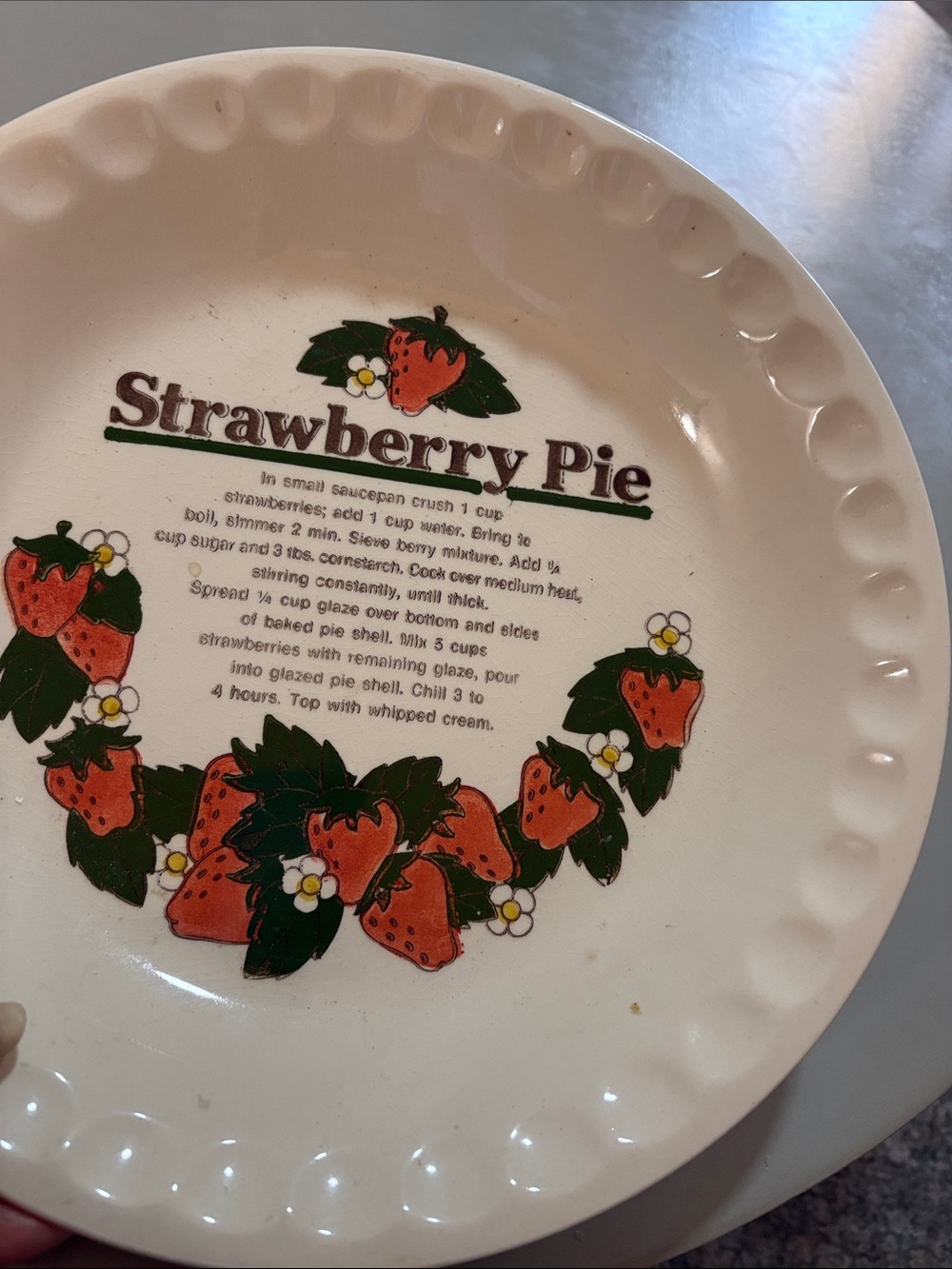Strawberry Pie Decorative dish- Cream with Red Strawberry Graphic